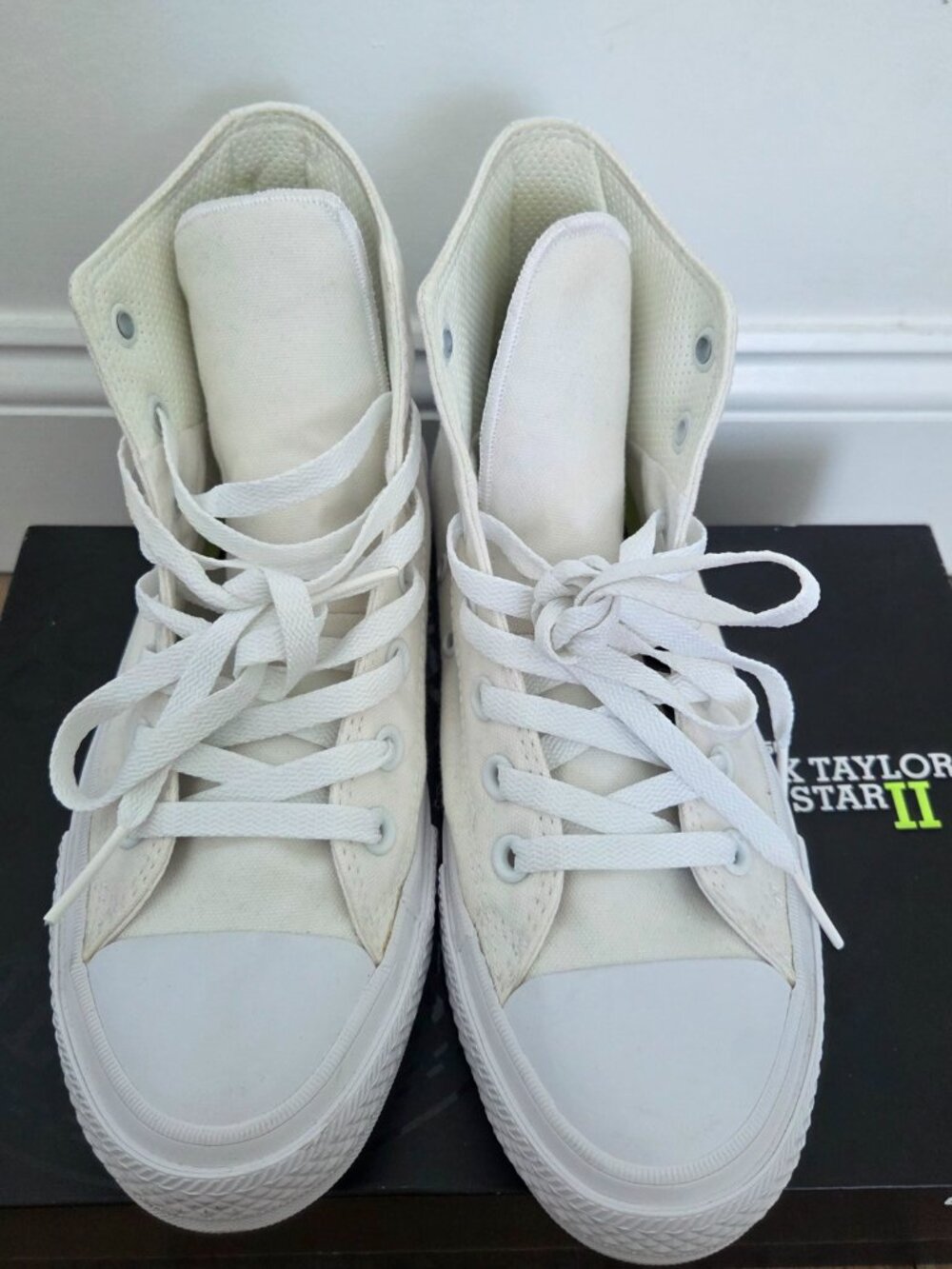 White Converse Chuck Taylor All Star II Lunarlon High Top Sneakers Unisex Size 8 - Picture 12 of 16